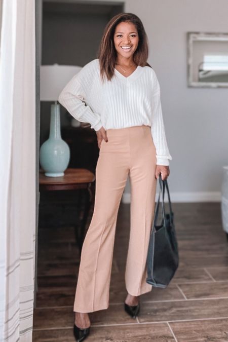 NSALE workwear inspired looks! Love this V neck sweater. It’s so soft and perfect with work slacks and denim too. I’m wearing a small.  $39.99! The slacks I’m wearing are in a size small and less than $50 

#LTKsalealert #LTKxNSale #LTKworkwear