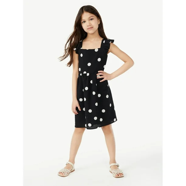 Scoop Girls Mommy & Me Polka Dot Dress with Flutter Sleeves, Sizes 4-12 | Walmart (US)
