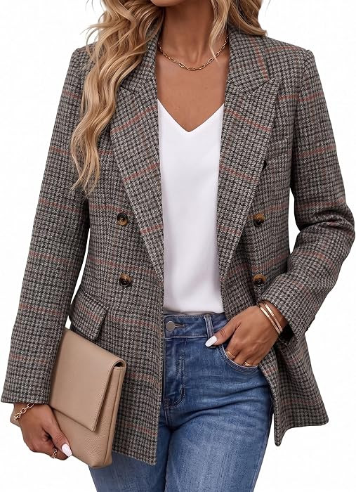 Mina Self Tweed Plaid Blazers for Women - Work Casual Suit Jacket | Amazon (US)