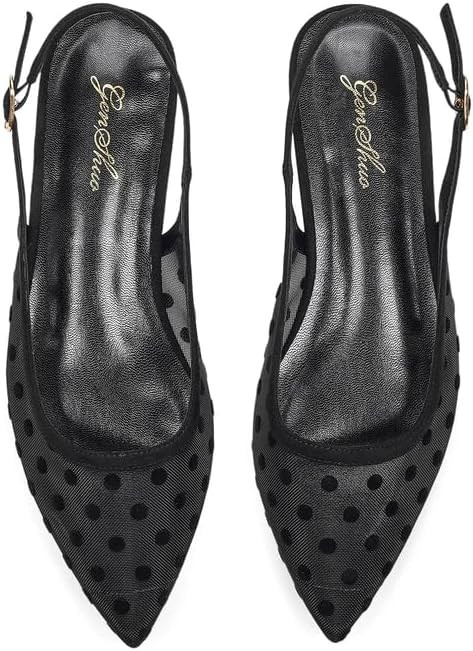 GENSHUO Women's Mesh Slingback Flats with Buckle Strap, 2cm Low Heel Pointed Toe Ballet Flats, Br... | Amazon (US)
