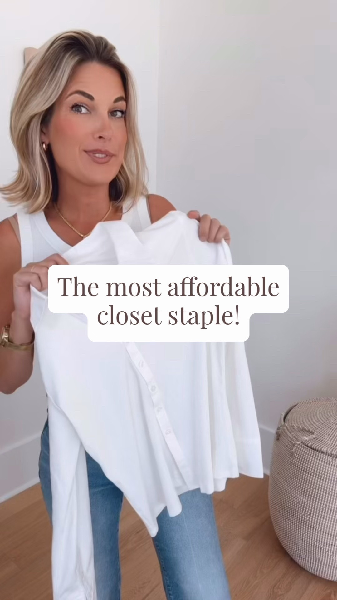 A classic white button down but the body fits like a ribbed tee! It’s only $18!! I am 5’11” wearing 27 tall in the jeans. Small in the top and sweater.

#LTKootd #LTKTall #LTKOver40