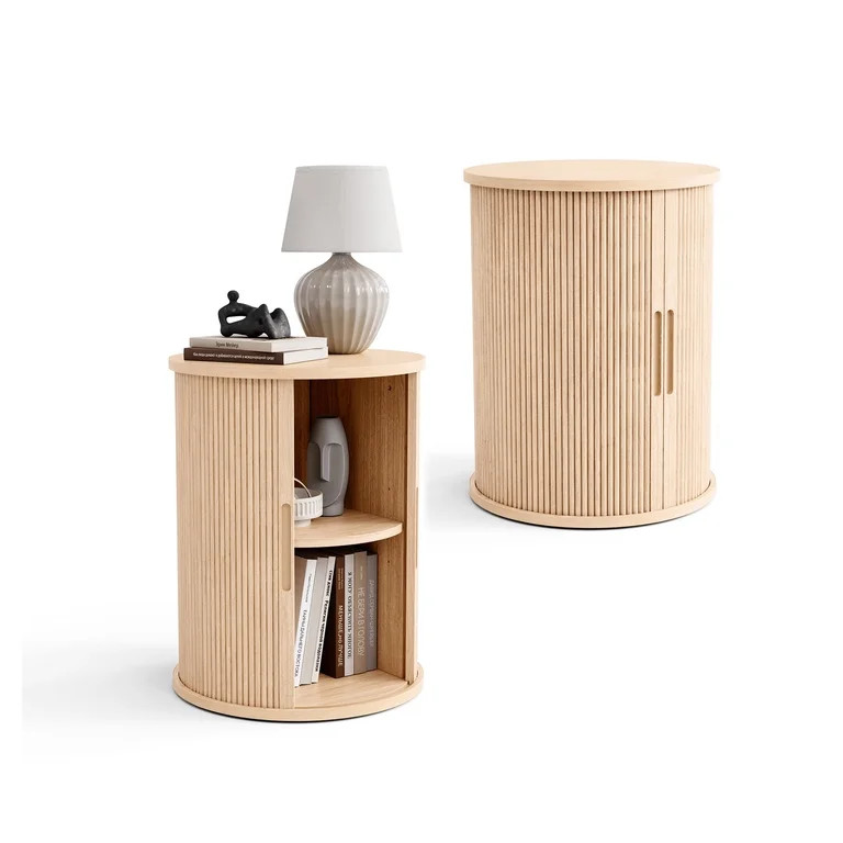LINSY HOME Fluted Round End Tables for Living Room, Nightstand for Bedroom with with Sliding Tamb... | Walmart (US)