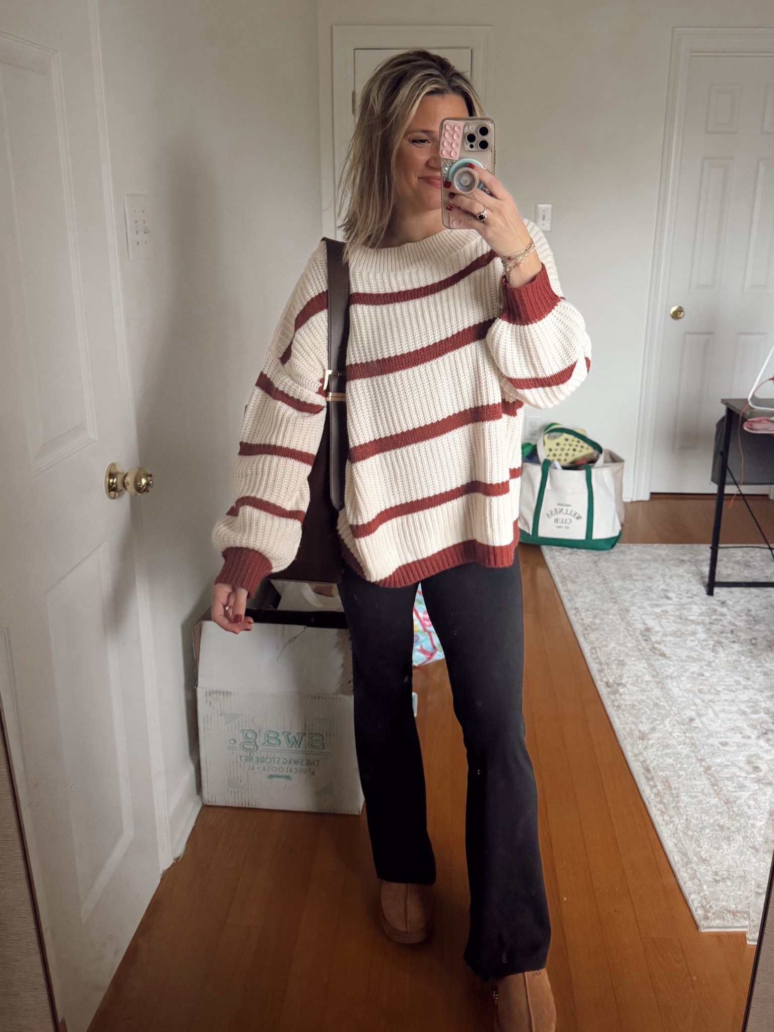 These flare leggings feel like butter & this sweater is my fav of the season so far!! Perfect ootd to travel with the fam today ❤️ PSA plz ignore all the junk behind me - it’s a busy holiday season over here lol 😅

#LTKGiftGuide #LTKTravel #LTKFindsUnder50