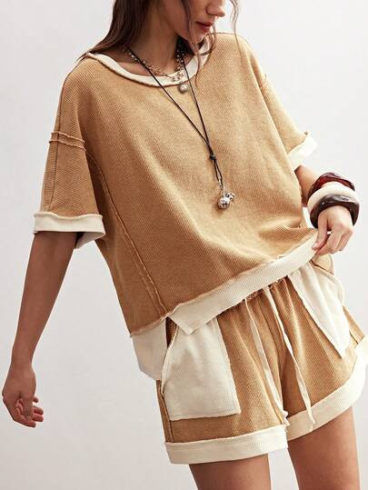 Bohemela Boho Spring/Summer Casual Knitted Striped Asymmetrical Off-Shoulder Loose T-Shirt & Loos... | SHEIN