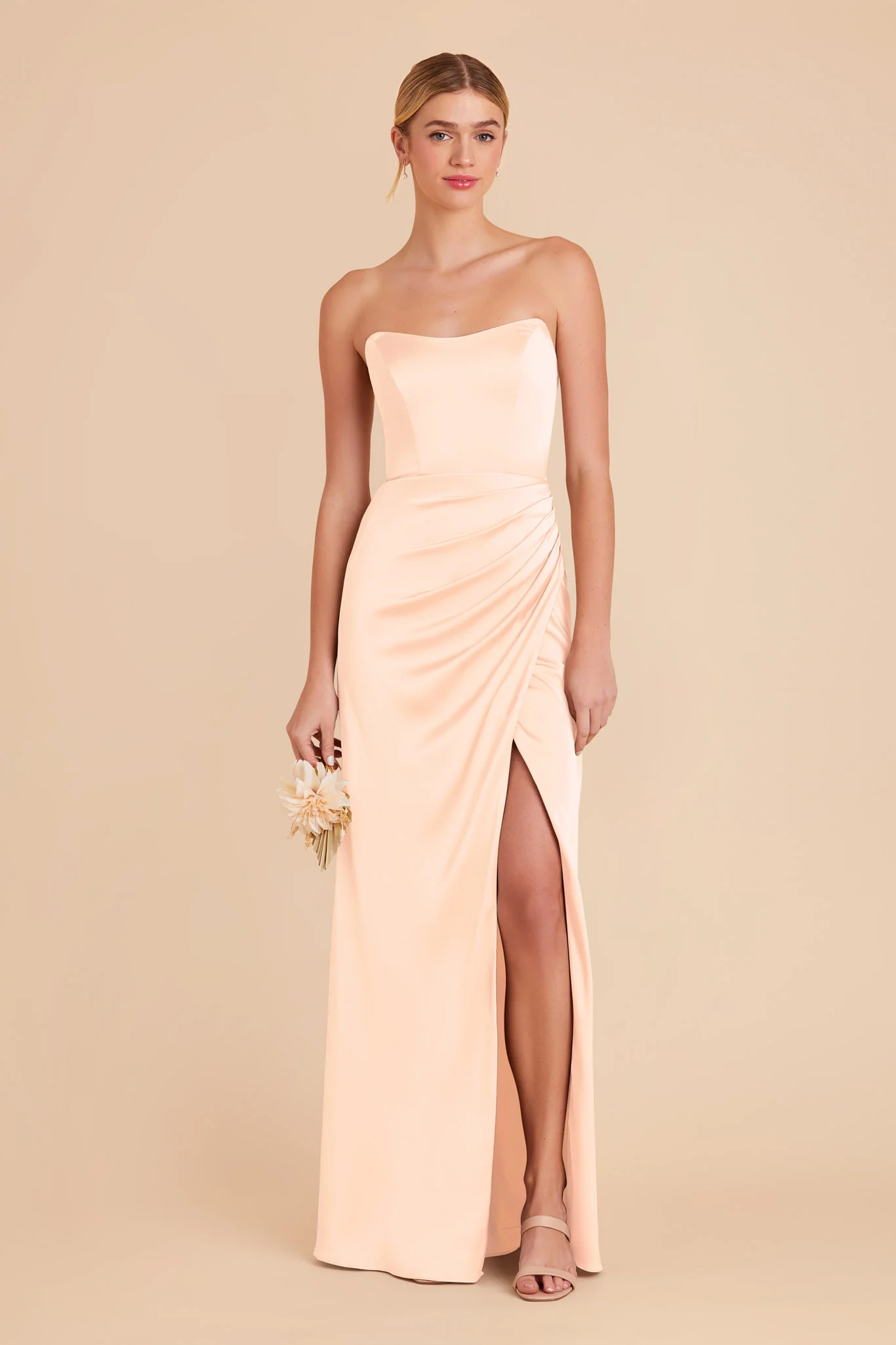 Anne Matte Satin Dress - Peach Cream | Birdy Grey