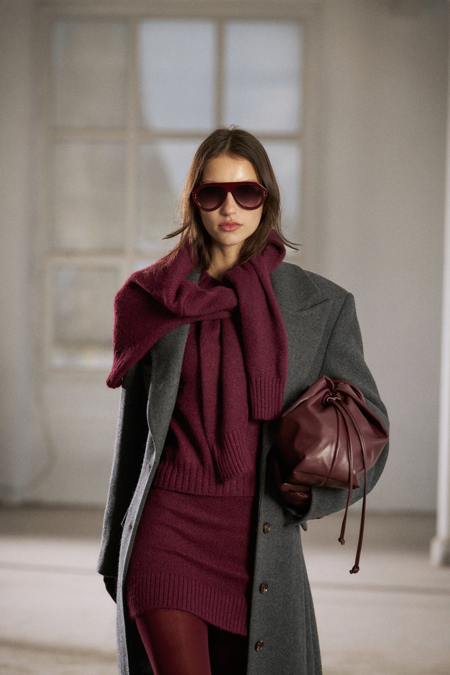 CINCHED WAIST TAILORED COAT - GREY | The Couture Club