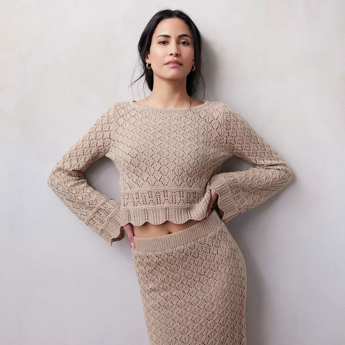 Women's LC Lauren Conrad Bell Sleeve Pointelle Sweater | Kohl's