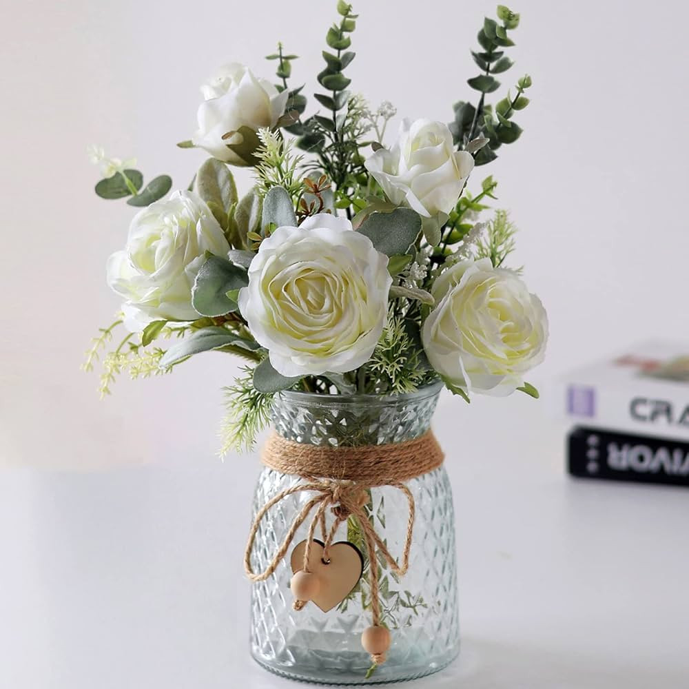 YXZZWL Fake Flowers with Vase, Artificial Silk Roses Bouquet in Vase, Centerpiece Table Decoratio... | Amazon (US)