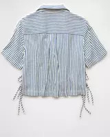 AE Short-Sleeve Tie Side Seersucker Button-Up Shirt | American Eagle Outfitters (US & CA)