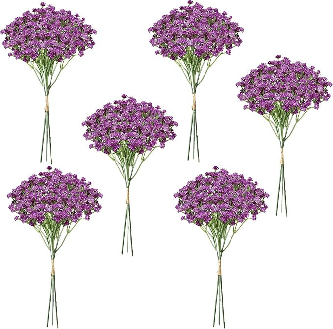Nagobi Babys Breath Artificial Flowers 18pcs Purple Real Touch Gypsophila Greenery Faux Flowers f... | Amazon (US)