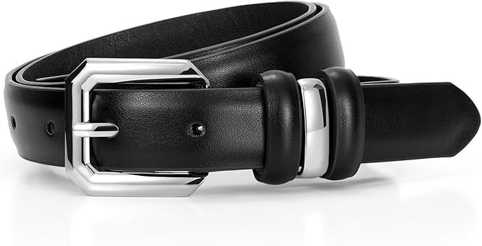 XZQTIVE Women Leather Belt for Jeans Pants Dresses Fashion Ladies Skinny Leather Belt with Silver... | Amazon (US)