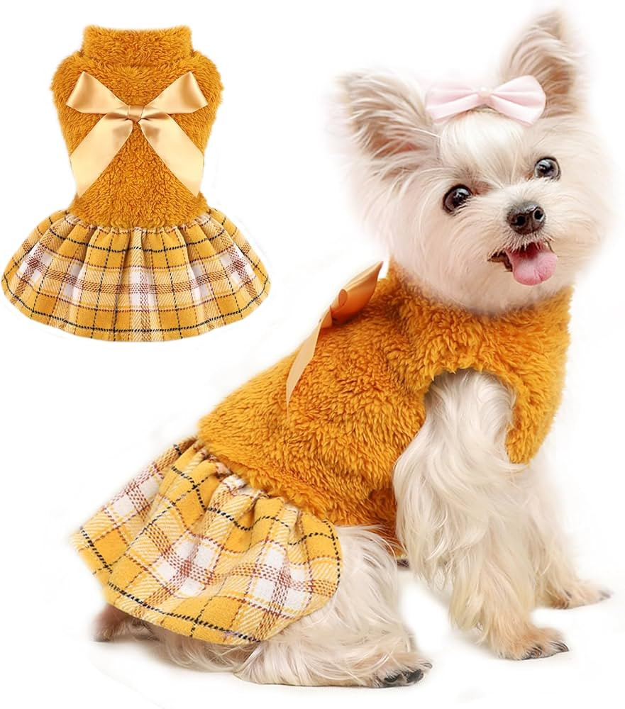 Dog Winter Clothes Puppy Dresses for Small Dogs Girl Fleece Warm Pet Sweater Dress Cold Weather D... | Amazon (US)