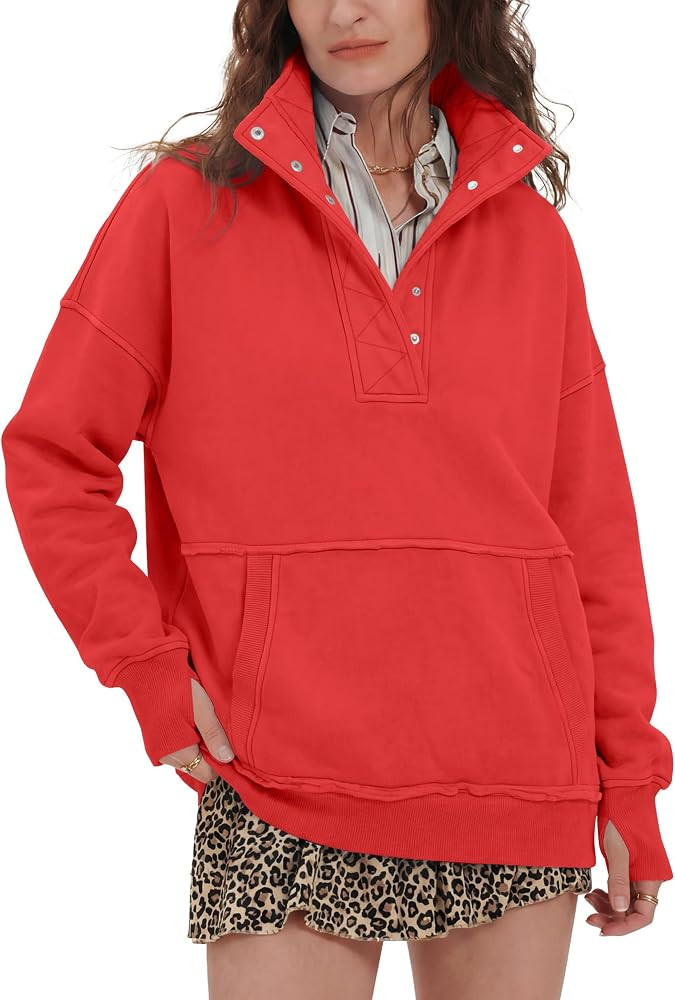 Gacaky Sweatshirts for Women Oversized Button Henley Neck Pullover Tops Fall Fashion Sweaters 202... | Amazon (US)
