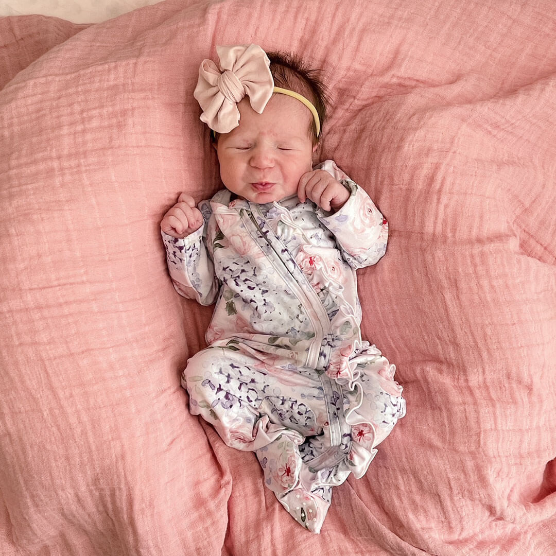 Henlee's Hydrangea Zipper Ruffle Footie | Caden Lane