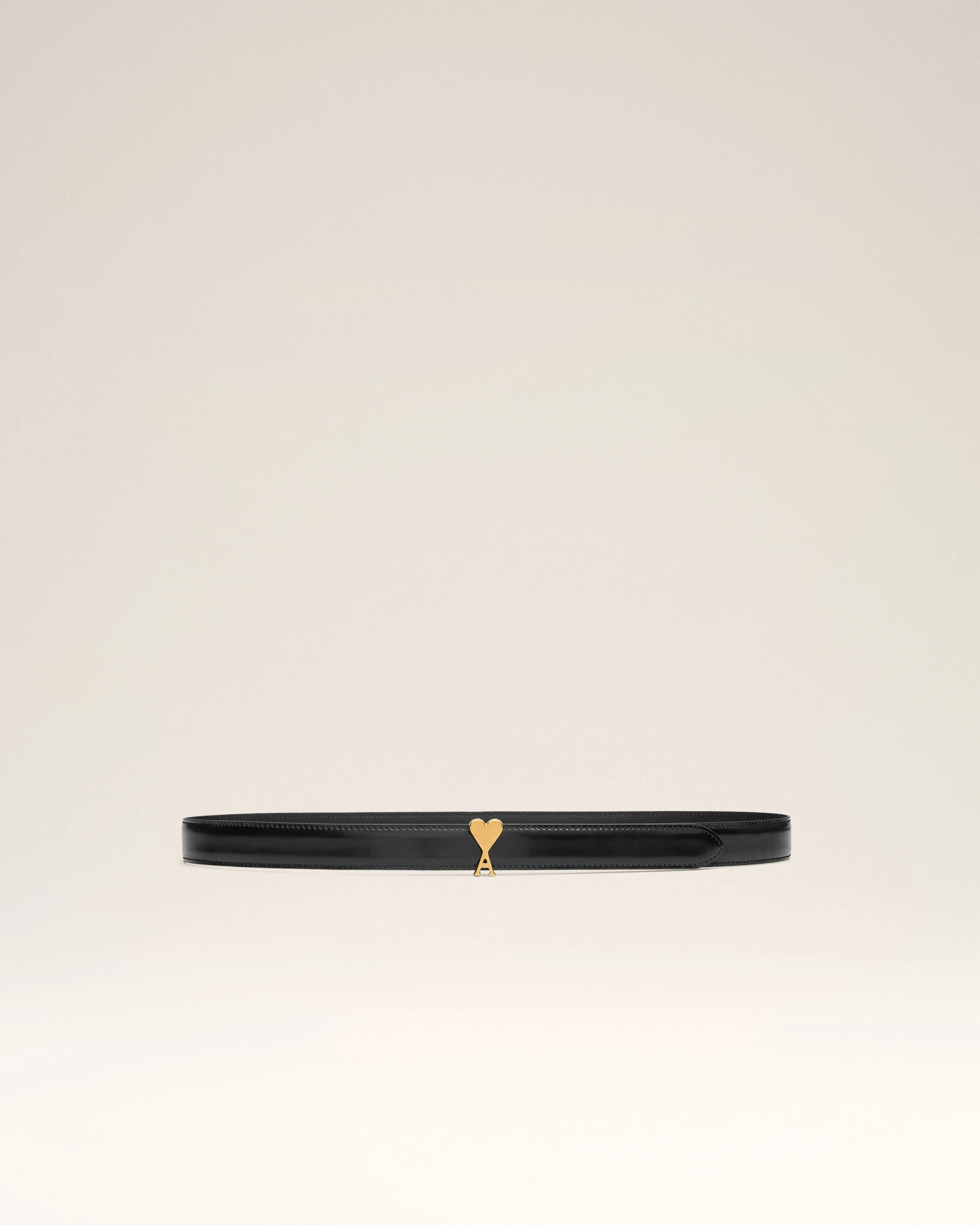 BLACK/VIBRATED BRASS Black Glazed Leather Ami De Coeur Buckle 25 Mm Belt | AMI PARIS | AMI Paris FR