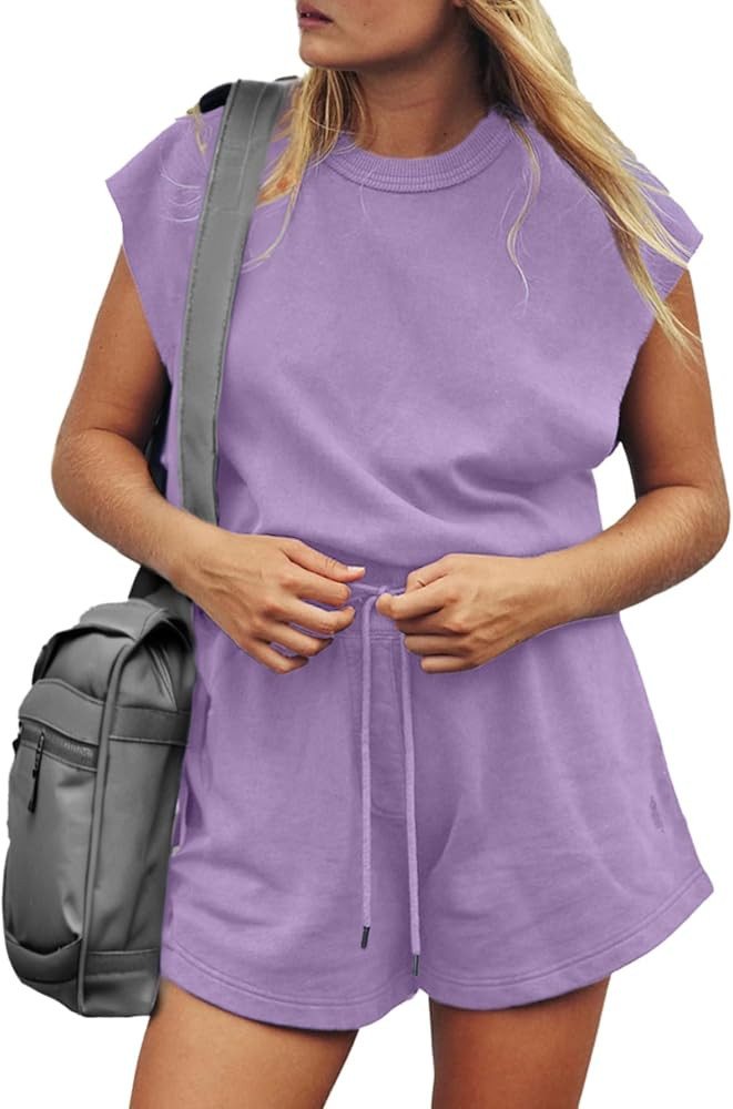 Glamaker Women's Summer Casual Shorts Romper Open Back Sleeveless Workout One Piece Jumpsuits Wit... | Amazon (US)