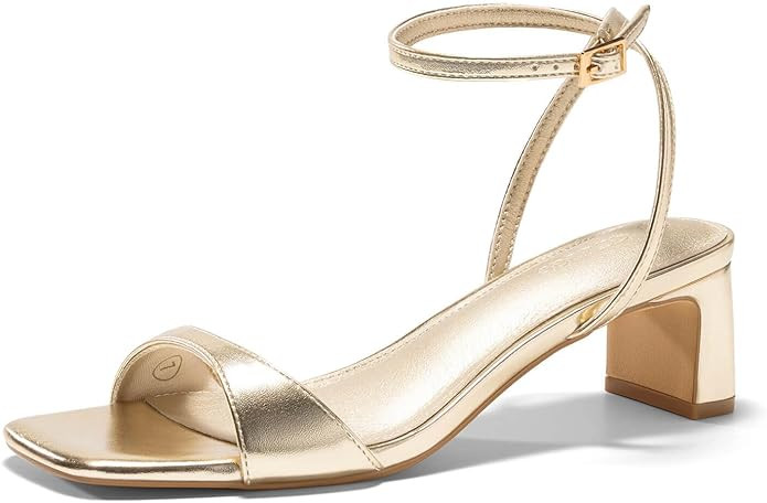 Coutgo Womens Chunky Low Heel Sandals Open Square Toe Ankle Strap Wedding Prom Dressy Shoes | Amazon (US)