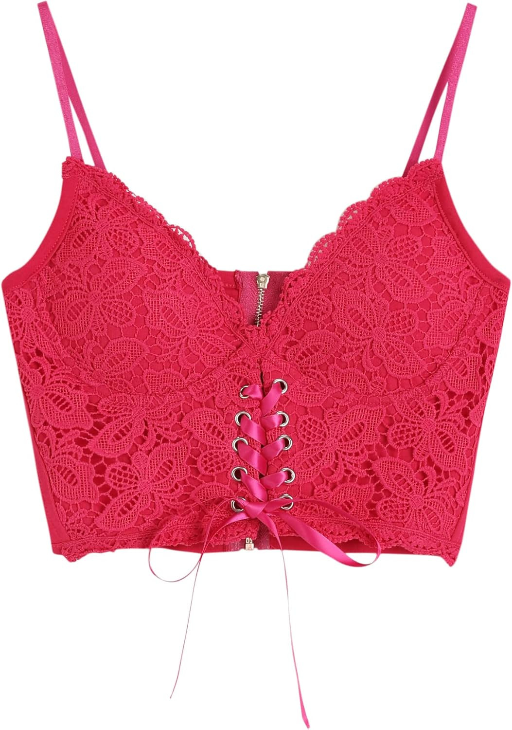 Women's Eyelet Lace Spaghetti Strap Zip Sling Top,Sleeveless Back Crop Camisole Cami,Adjustable S... | Amazon (US)