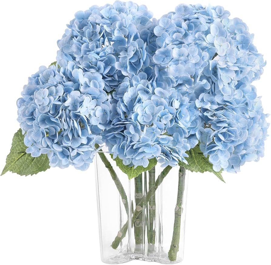 Coferset 4Pcs Baby Blue Hydrangea Artificial Flowers for Outdoors Lifelike Faux Hydrangea Real To... | Amazon (US)