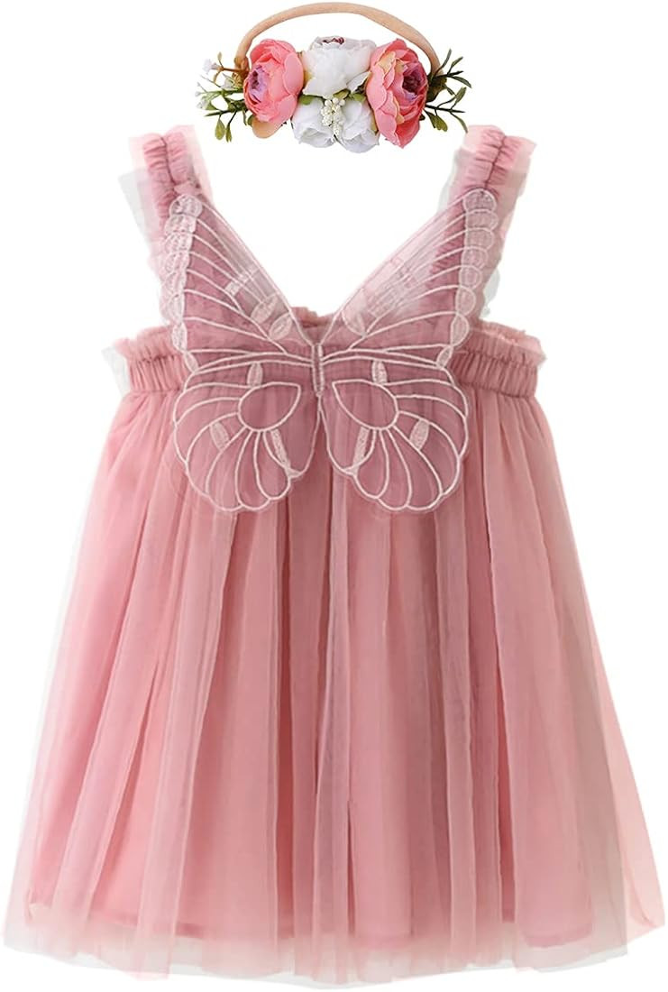 Toddler Baby Girl Tutu Tulle Princess Summer Dress+Flower Headband Party Photoshoot | Amazon (US)