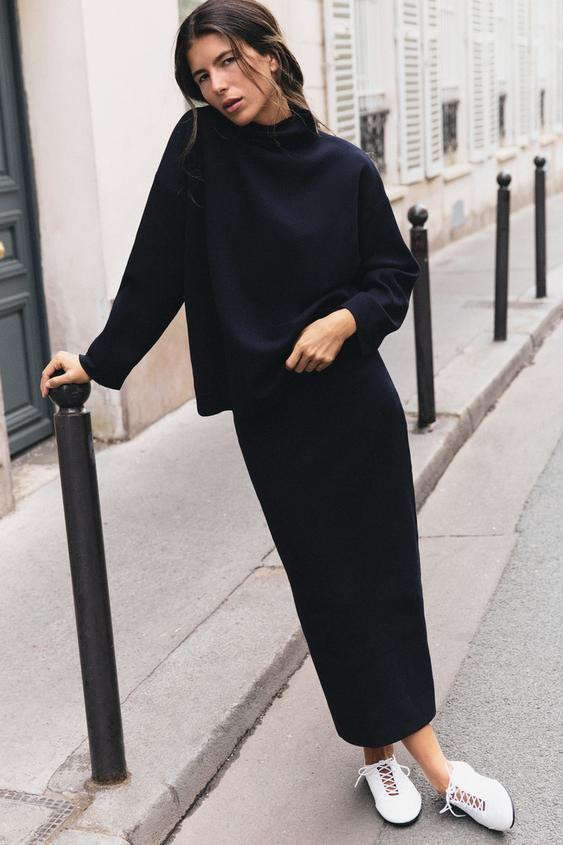 Zara - Plain-Knit Mock-Neck Jumper - Navy Blue - S - Woman | Zara US