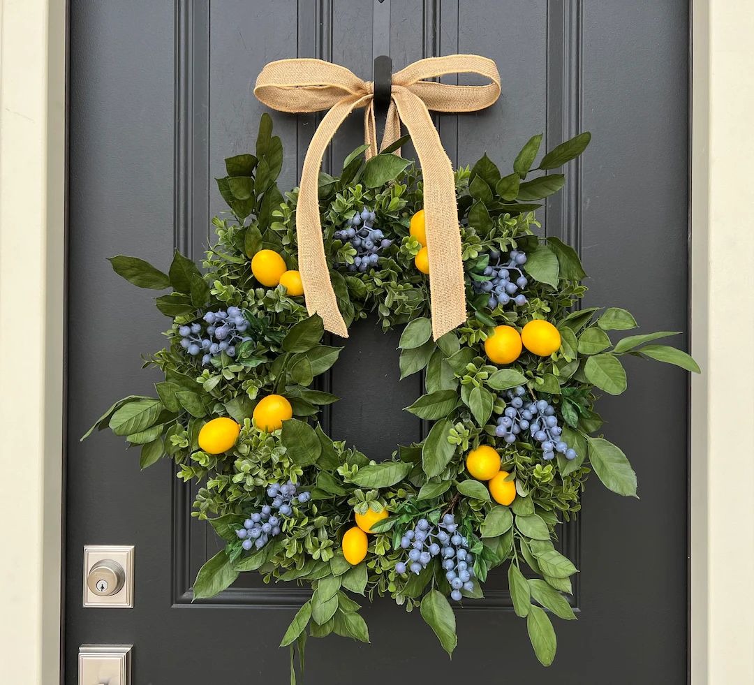 TOP SELLER Front Porch Wreaths, Spring Wreaths, Lemons and Blueberry Wreath, Yellow Lemons Wreath... | Etsy (US)