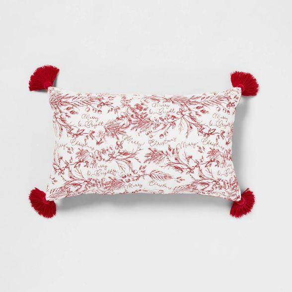 Printed 'Merry Christmas' with Cotton Velvet Reversible Lumbar Throw Pillow - Threshold™ | Target