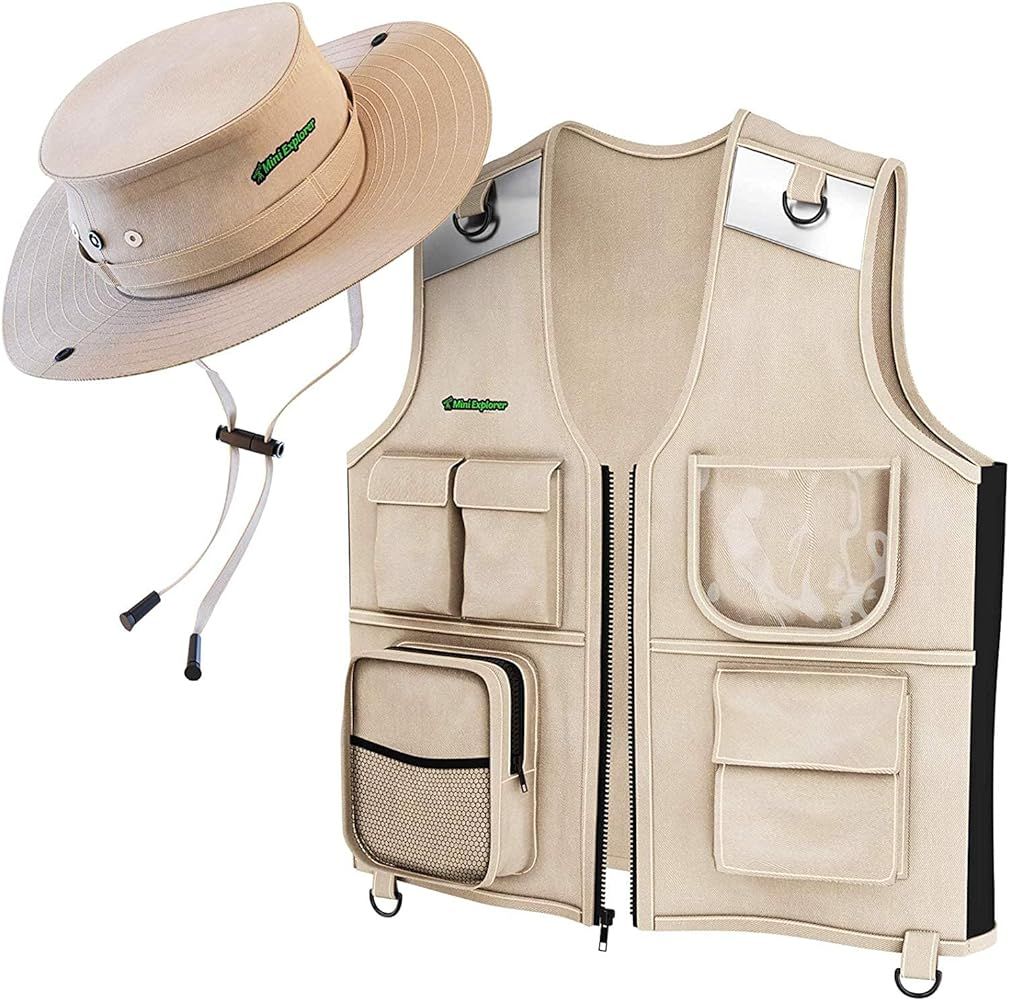 Kids Explorer Vest and Hat Costume - Backyard Safari Cargo Vest Kids Outdoor Activity - Gifts for... | Amazon (US)