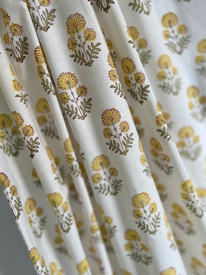 Yellow Hand Block Printed Fabric, Cotton Fabric, Indian Fabric, fabric by yard, Block Printed Cot... | Etsy (US)