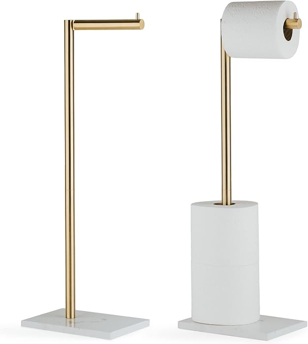 MARMOLUX ACC Free Standing Gold Toilet Paper Holder Stand White Marble Base and Storage | 4 Jumbo... | Amazon (US)