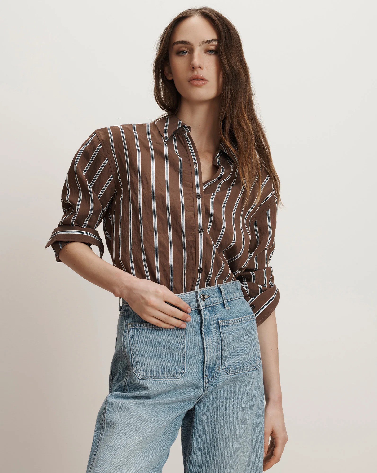 Lloyd Button-Down Shirt in Dark Mocha | Veronica Beard | Veronica Beard