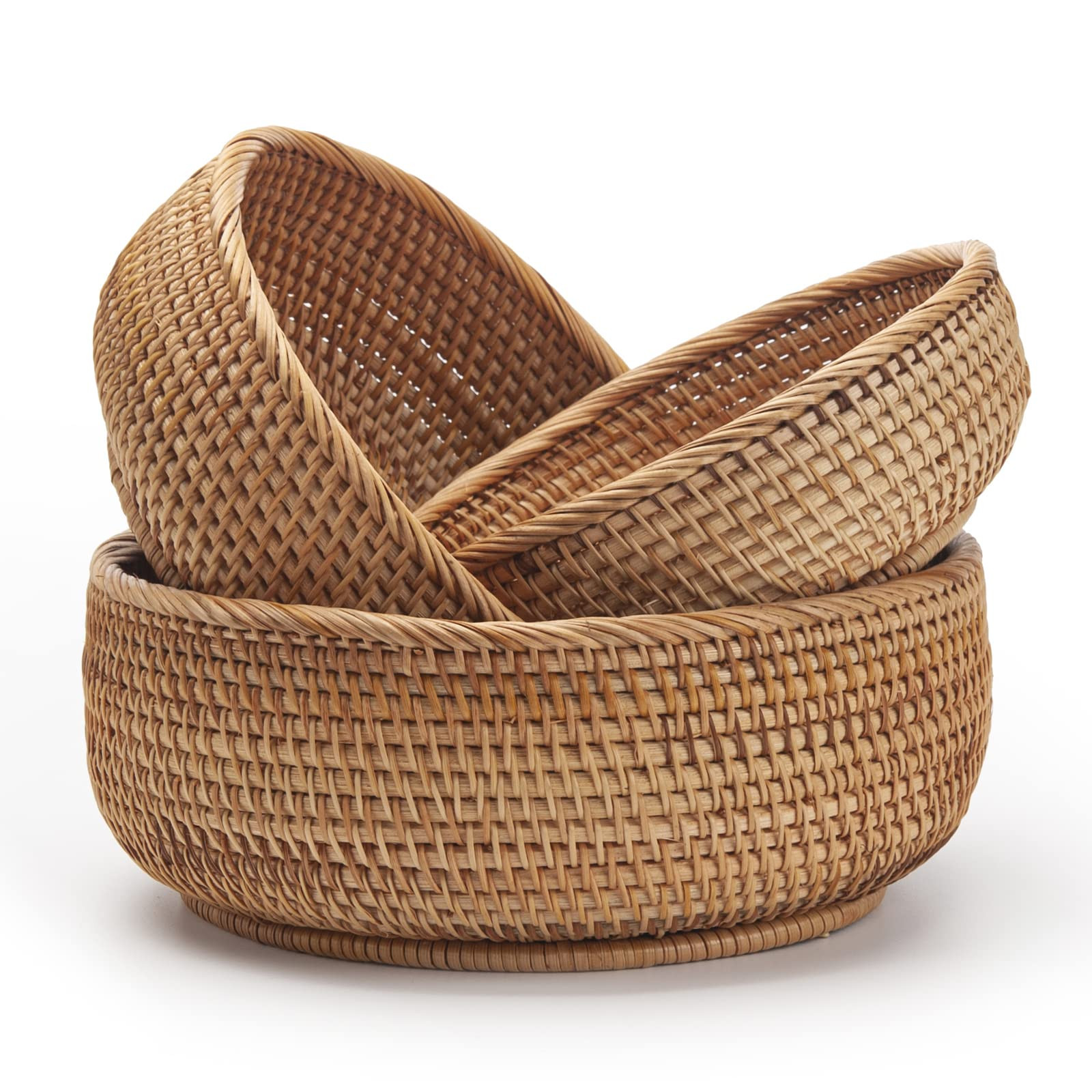 Round Rattan Fruit Baskets Woven Storage Bowls Key Holder Stackable for Shelf Kitchen Tabletop Natural Set of 3 | Amazon (US)