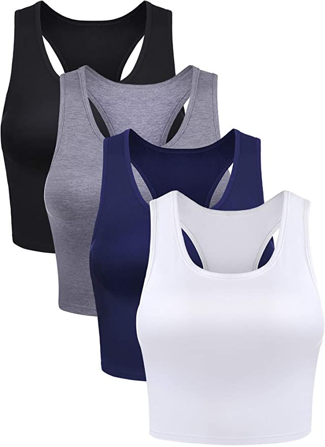 4 Pieces Basic Crop Tank Tops Sleeveless Racerback Crop Sport Cotton Top for Women | Amazon (US)