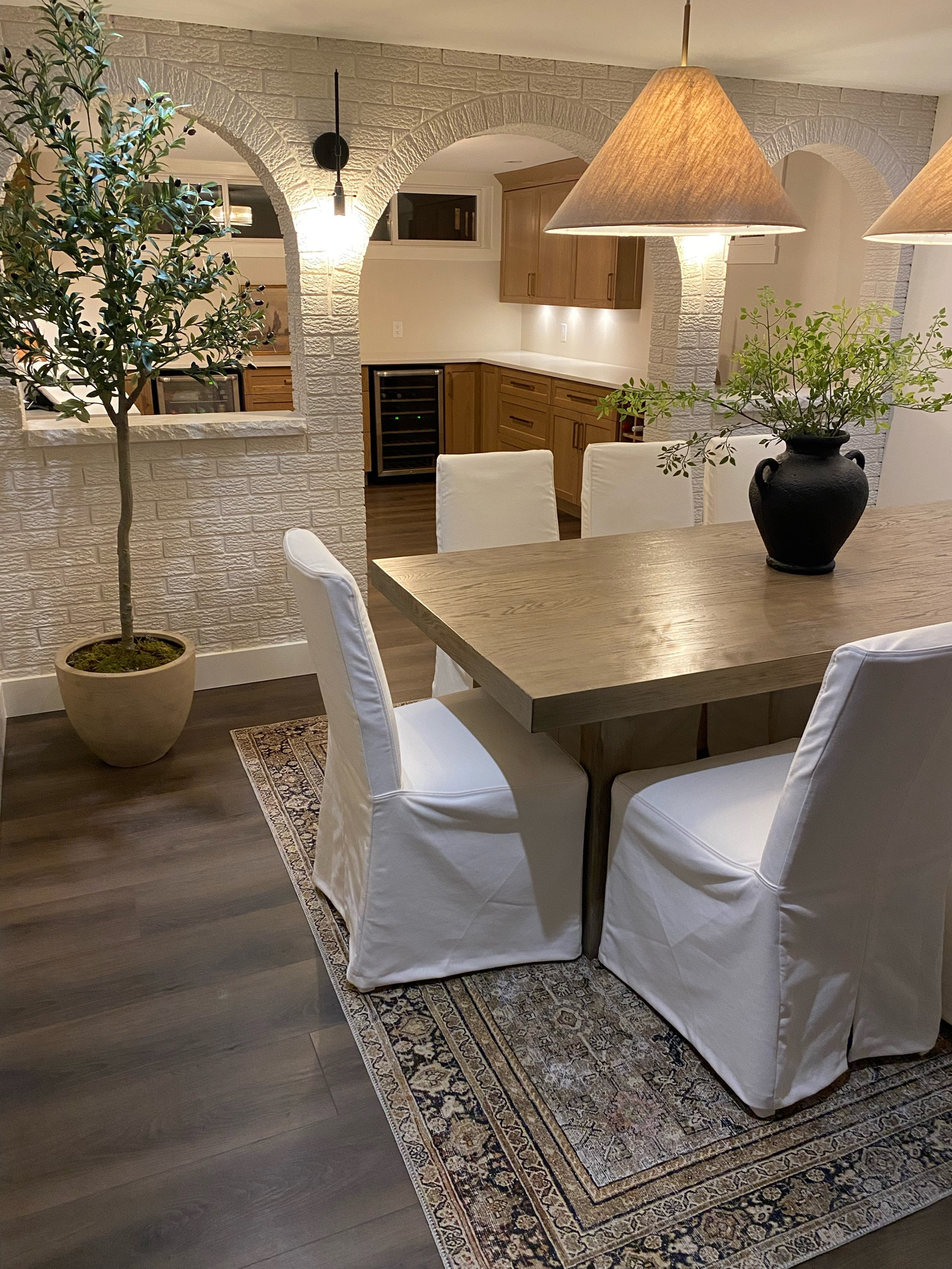 Dining room 
Neutral home
Organic modern
European home
Olive tree
Wood dining table
Slip cover chairs
White dining room chairs
Linen chairs
Linen lights
Area rug
Minimalist home
Oak cabinetry
Kitchen inspo
Dining room inspo
Home inspo

#LTKsalealert #LTKstyletip #LTKhome