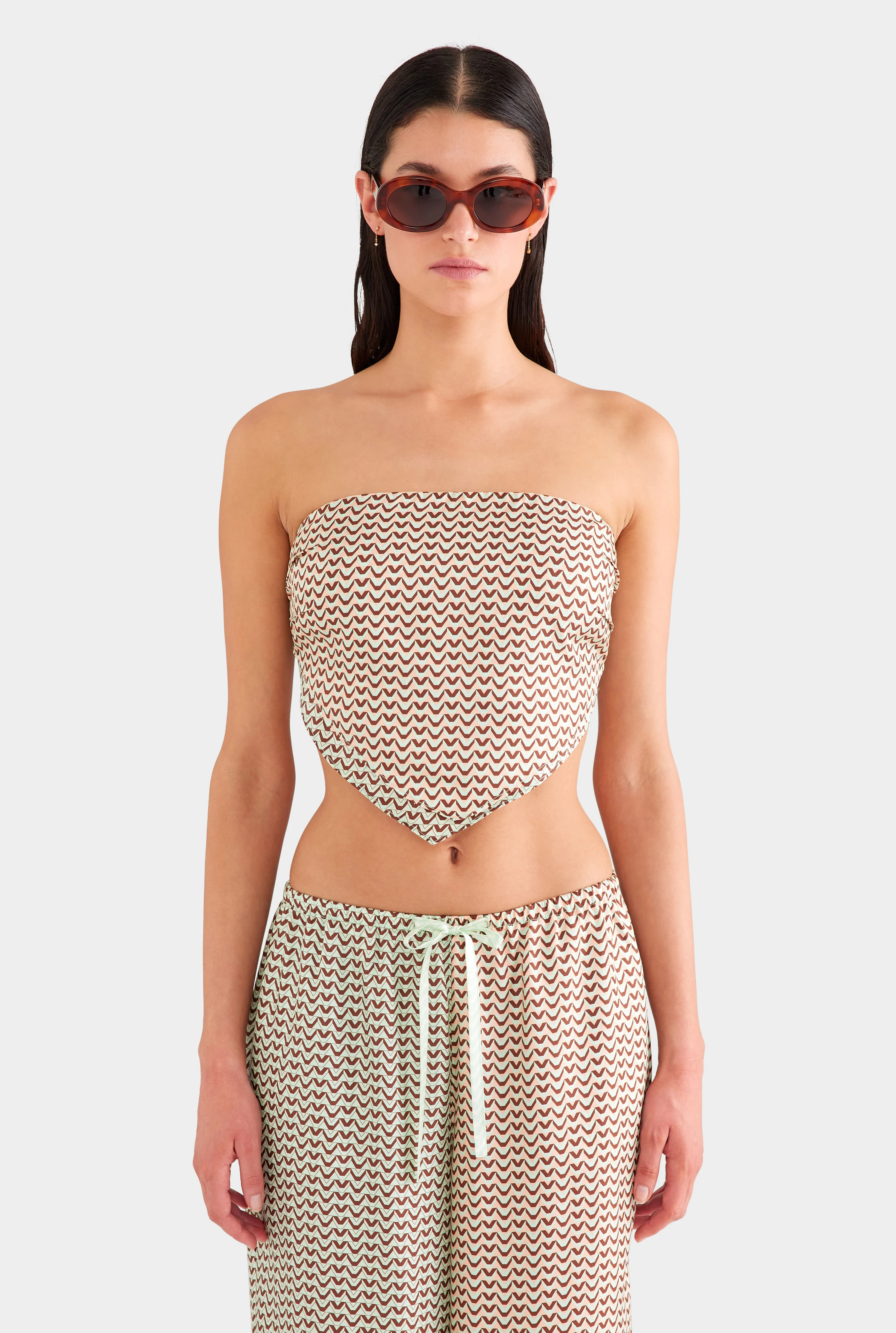 Womens Strapless Layered Scarf Top in Pale Aqua/Peach V Monogram | Venroy | Venroy AU
