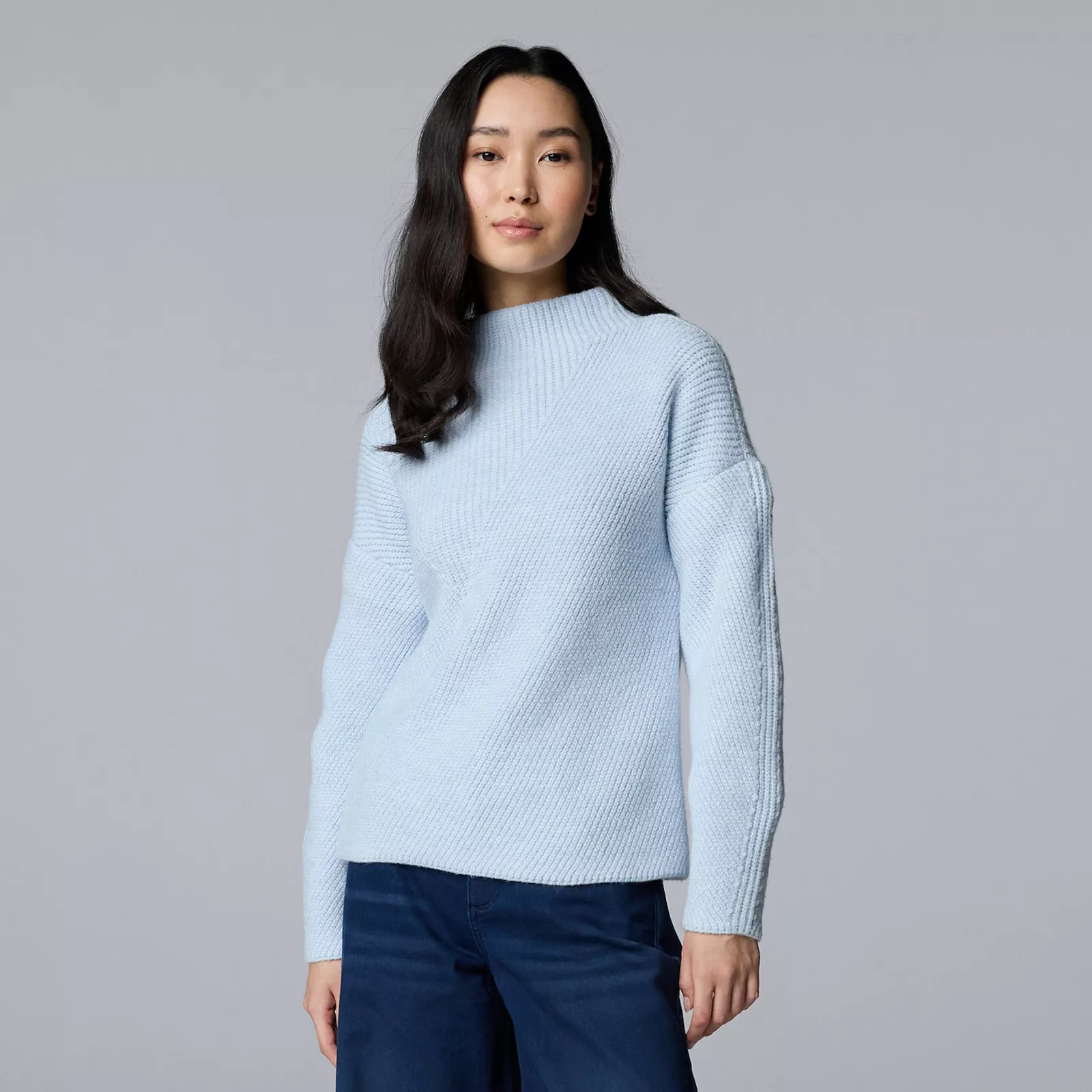 Petite Simply Vera Vera Wang Seamed Detail Sweater, Women's, Size: XL Petite, Mystic Gulf | Kohl's