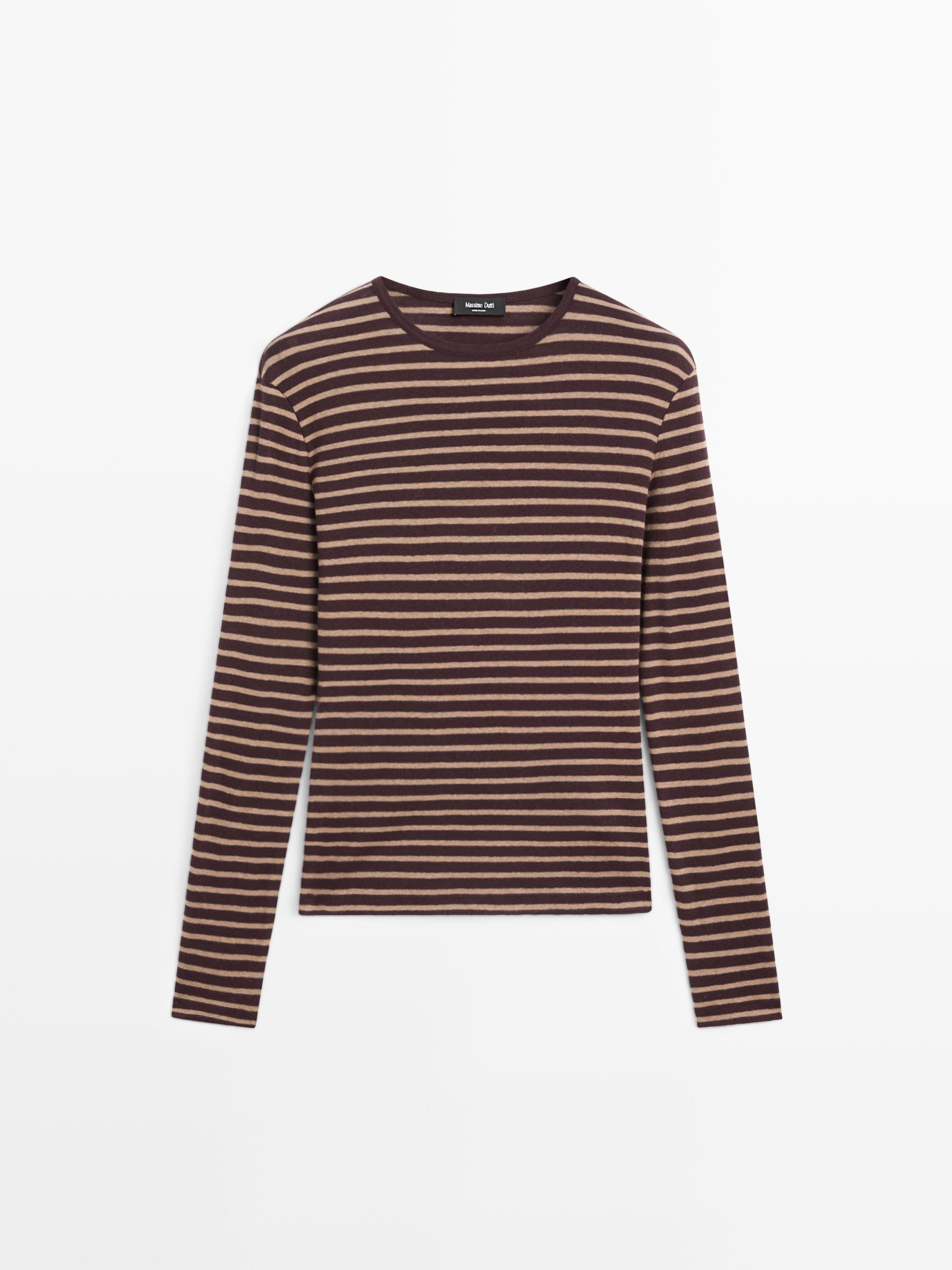 Cotton blend striped long sleeve T-shirt | Massimo Dutti US