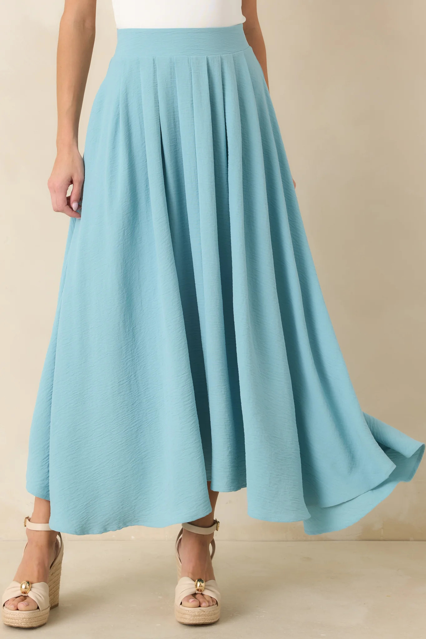Ebb and Flow Turquoise Curved Hem Maxi Skirt | Red Dress