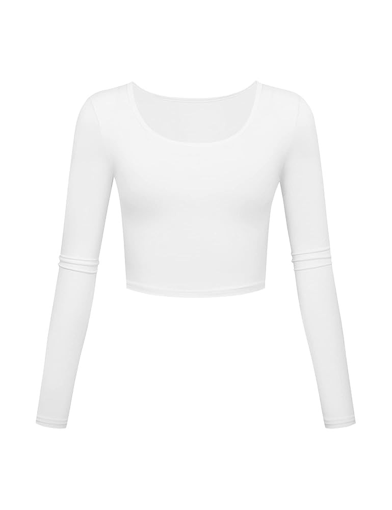 Long Sleeve Crop Tops for Women Workout Basic Clothes for Teen Ladies Fitted Slim Scoop Neck Cute... | Amazon (US)
