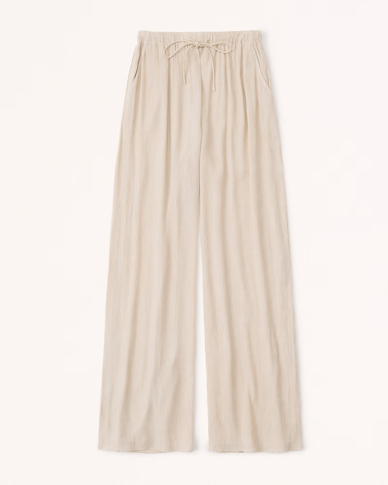 Crinkle Textured Pull-On Wide Leg Pant | Abercrombie & Fitch (US)
