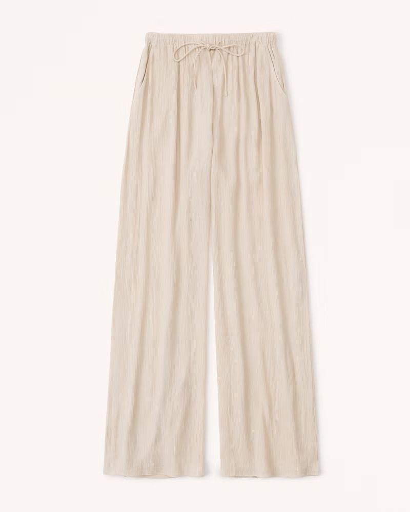 Women's Crinkle Textured Pull-On Wide Leg Pant | Women's Bottoms | Abercrombie.com | Abercrombie & Fitch (US)