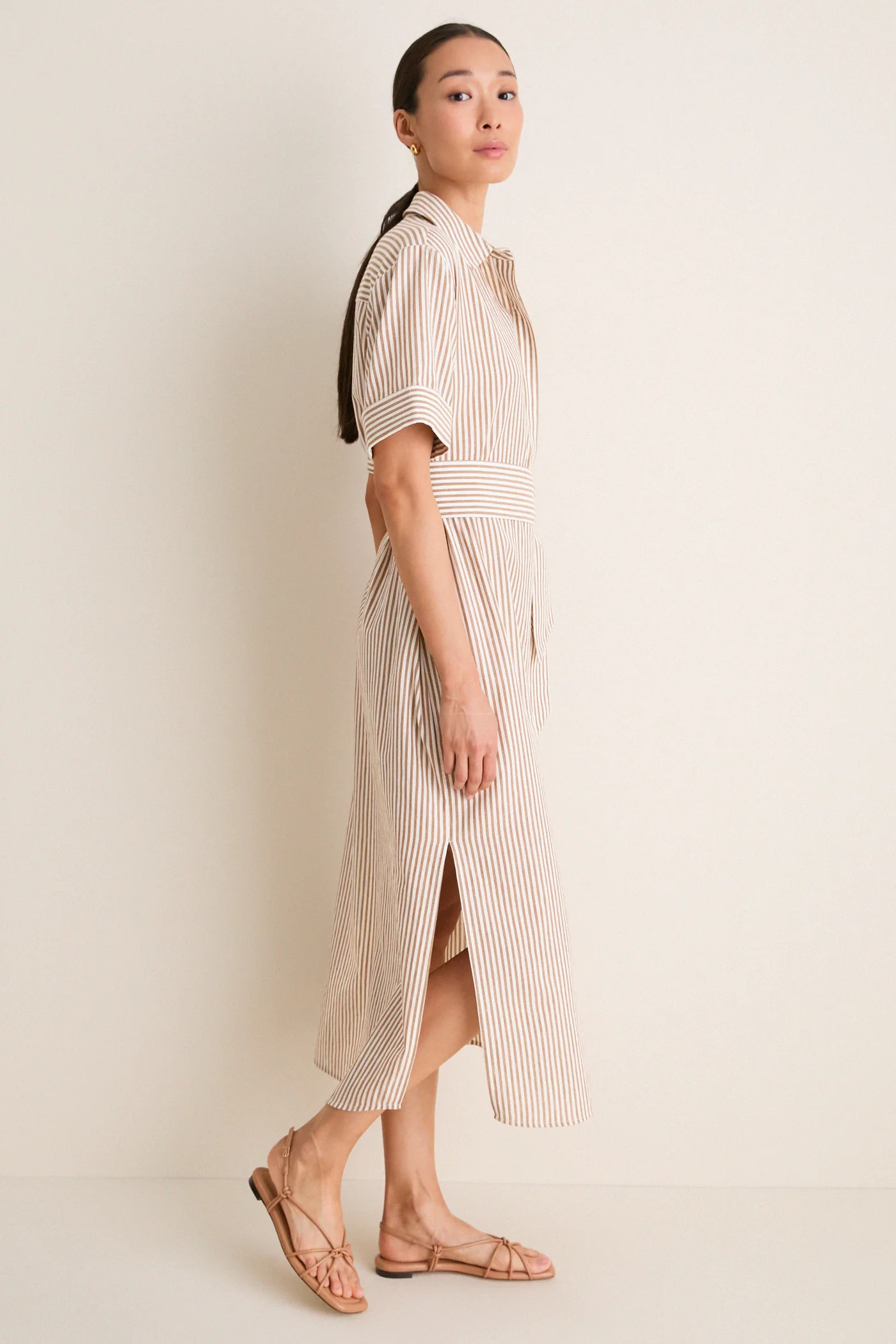Latte Stripe Cotton Milano Shirt Dress | Tuckernuck (US)