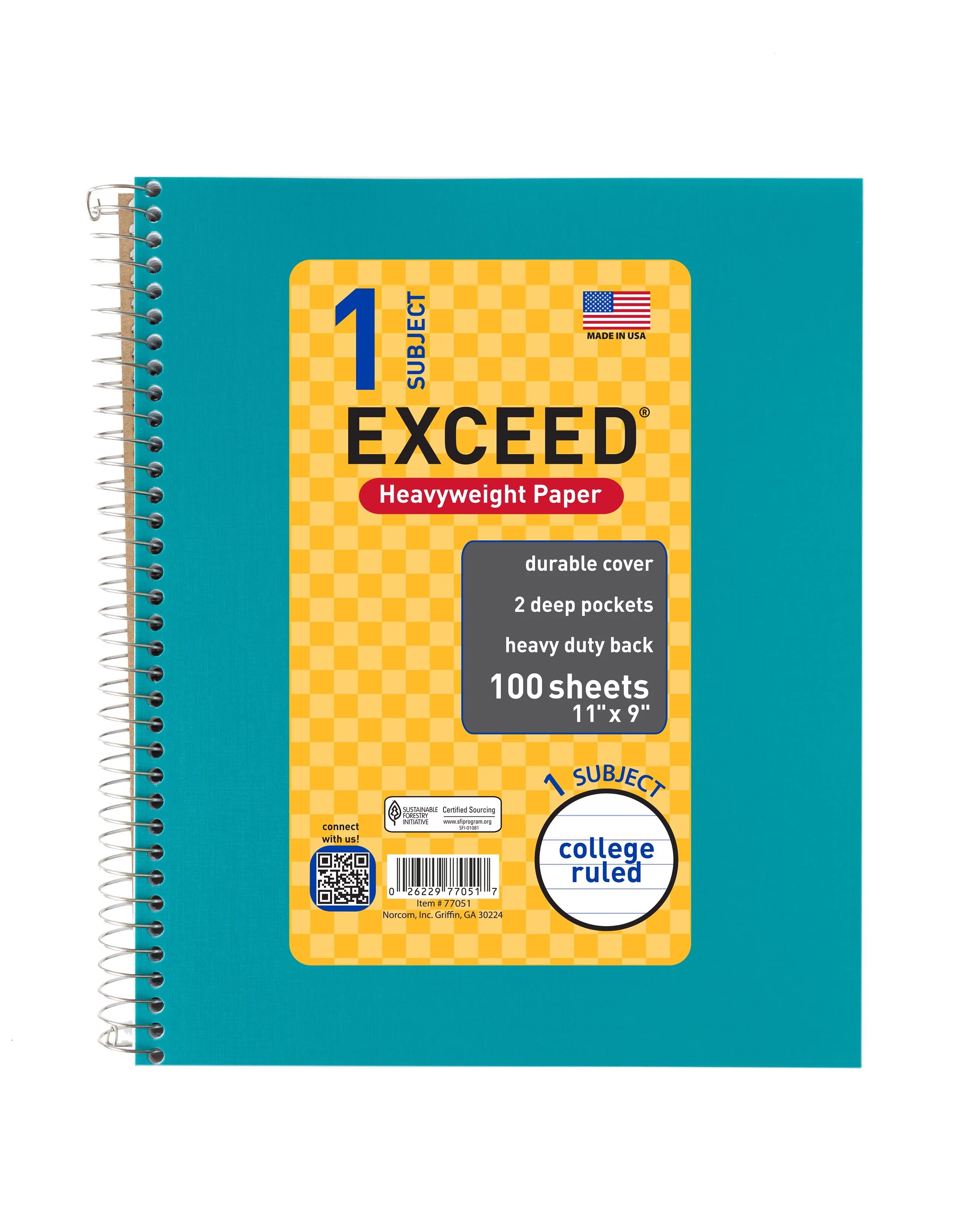 Exceed 1 Subject 100 Count Notebook, Aqua Haze, 11" x 9", College Ruled | Walmart (US)