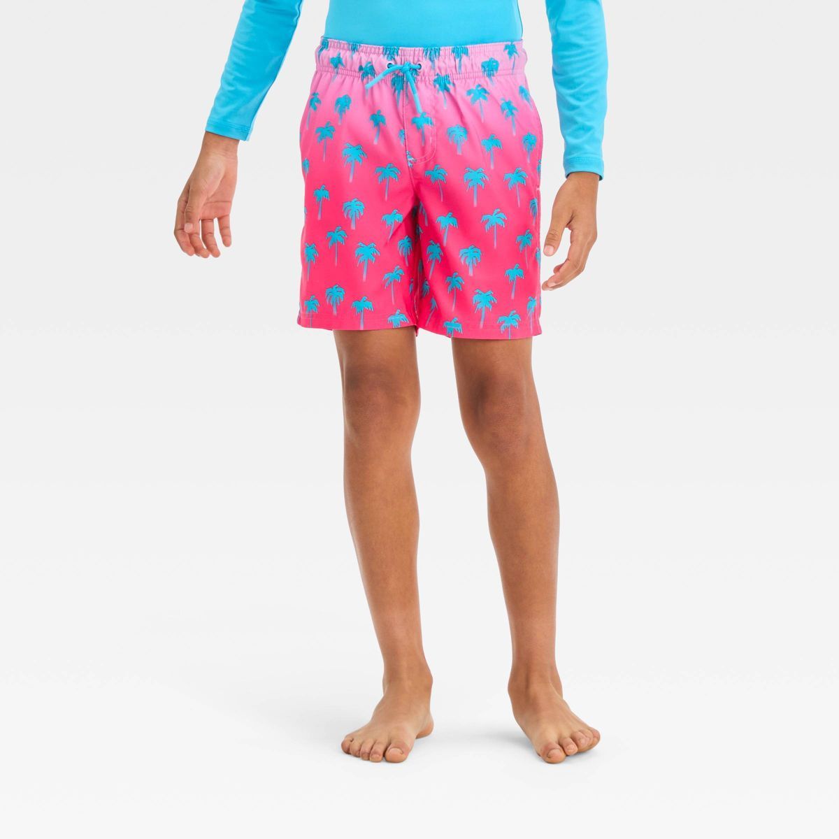 Boys' Tree Palm Printed Swim Shorts - Cat & Jack™ Pink/Blue S | Target