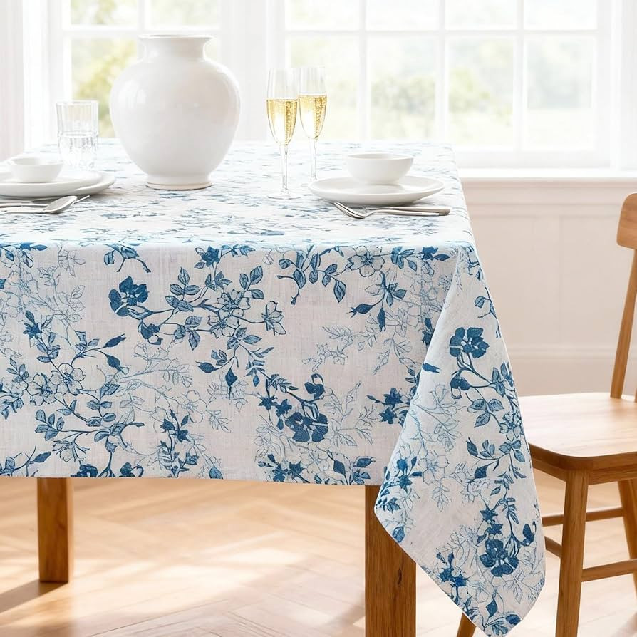 H.VERSAILTEX Linen Table Cloths Floral Printed Tablecloth Spill-Proof Waterproof Table Cover for ... | Amazon (US)