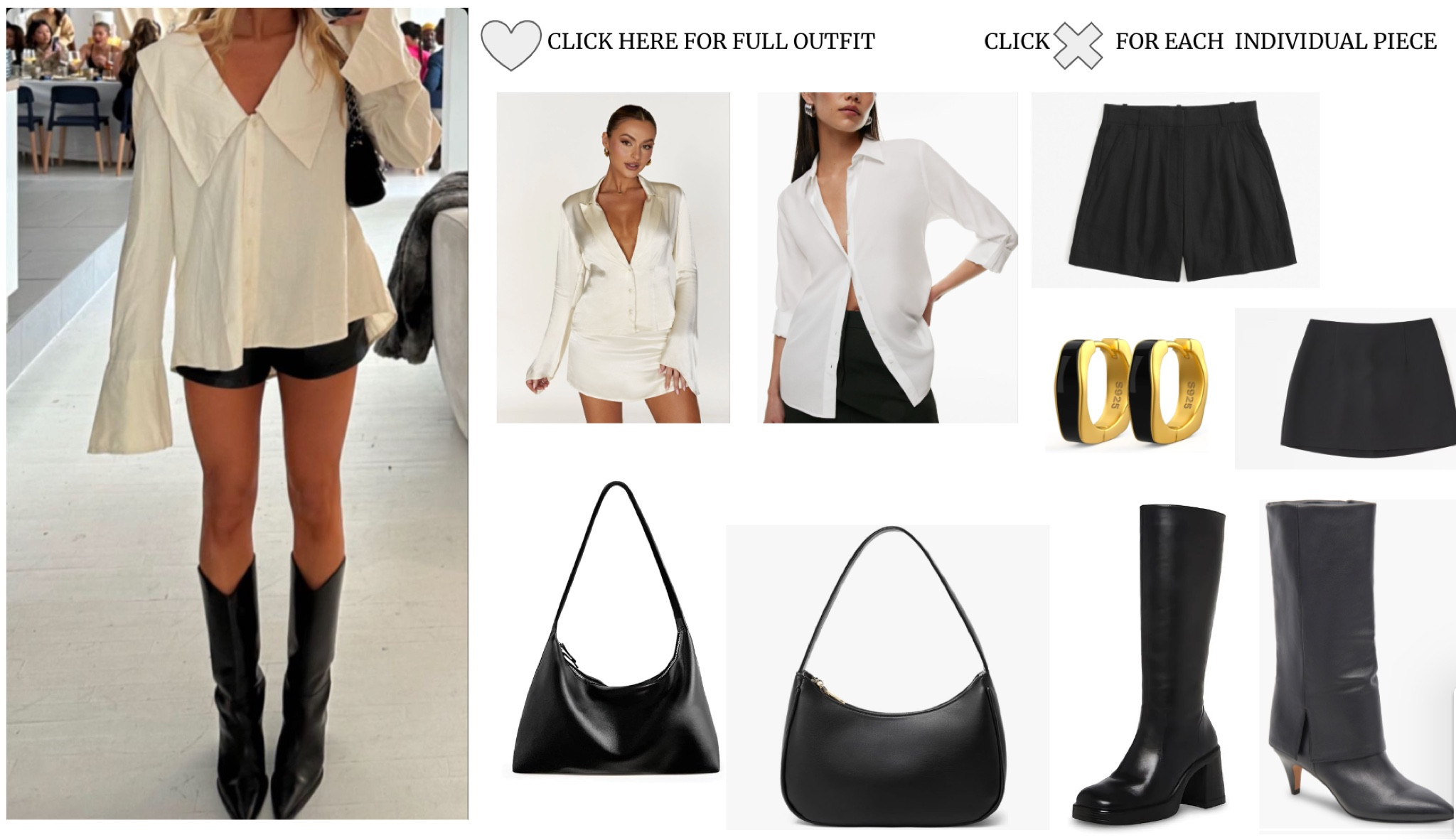 Cutest long sleeve over sized shirt paired with black shorts or a mini black skirt with gold and black hoops and knee high boots! 

#LTKSeasonal #LTKfindsunder100 #LTKstyletip