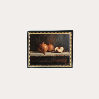 Moody Pomegranate | Gold Beaded Black French Framed Art | luxe bCO