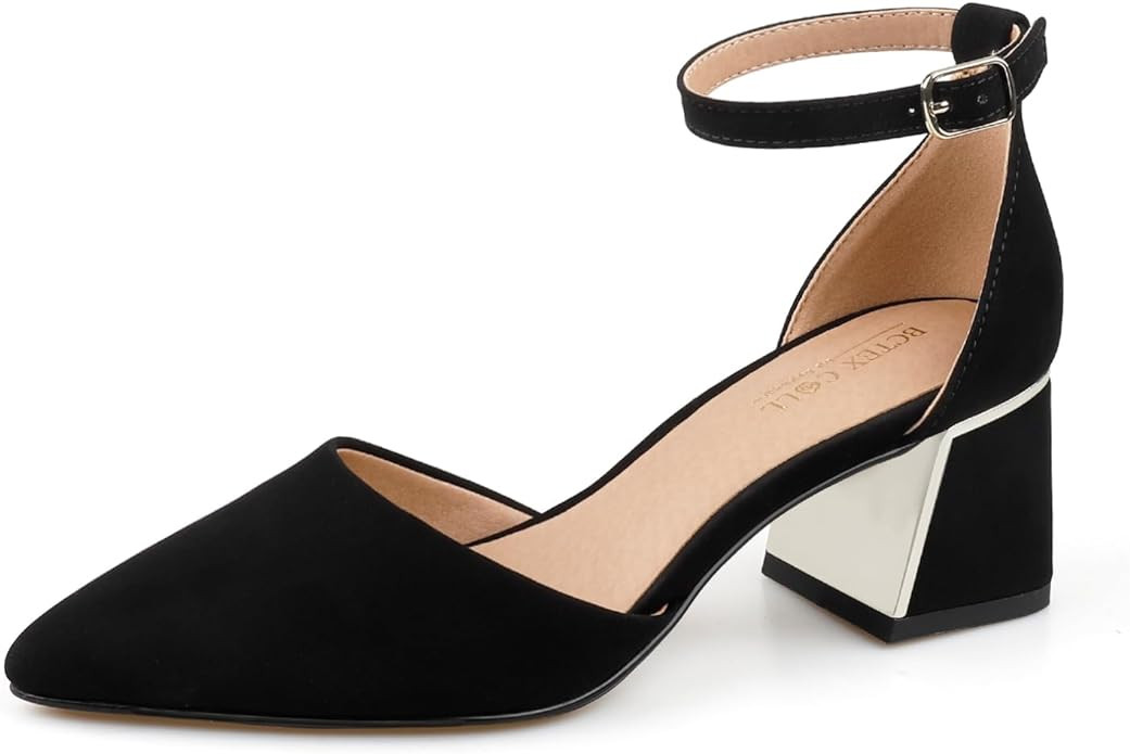 BCTEX COLL Womens Pointed Toe Pumps Shoes Ankle Strap Chunky Low Heels Metal Lined Sandals Design... | Amazon (US)
