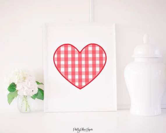 Watercolor Red Gingham Heart Print | 8x10 or 16x20 | Printable Download | Grandmillennial or Prep... | Etsy (US)
