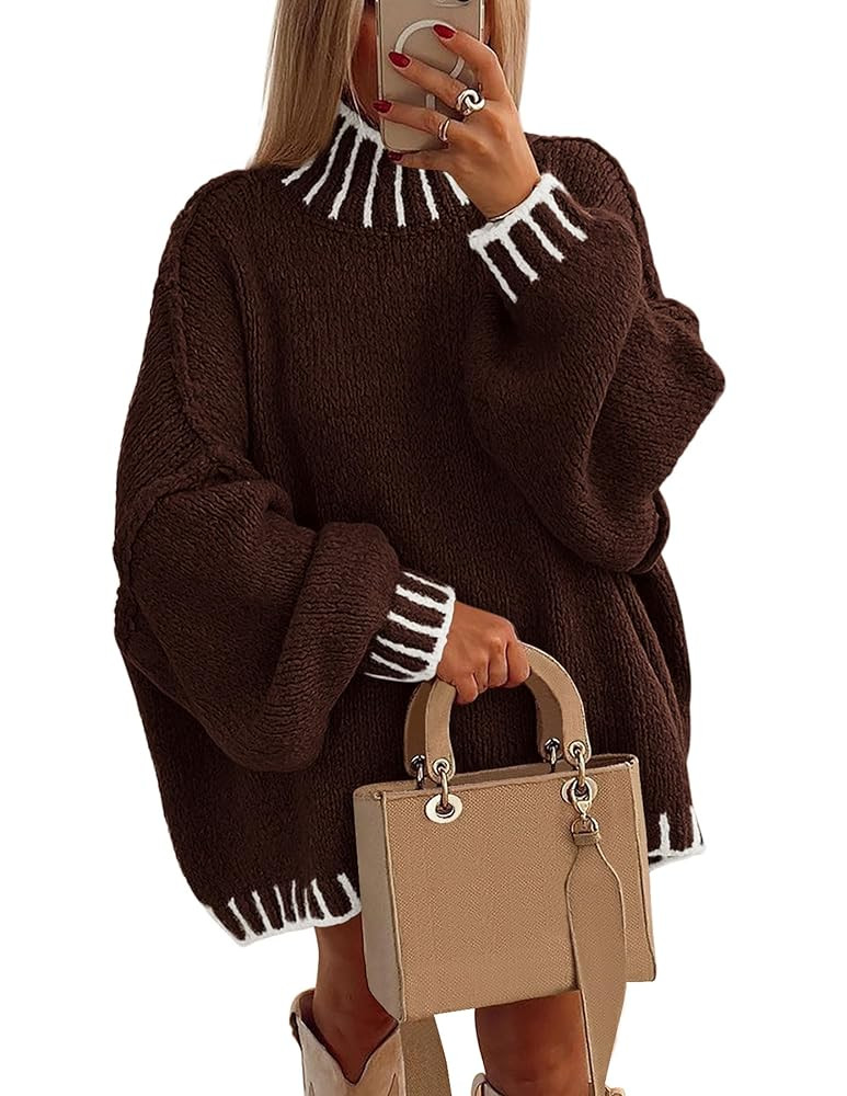 PRETTYGARDEN Women's 2025 Fall Oversized Pullover Sweaters Long Sleeve Mock Neck Chunky Knit Jump... | Amazon (US)